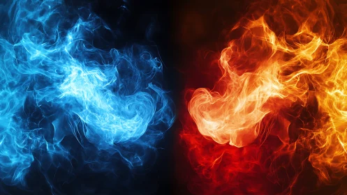Elemental Forces Collide: Blue and Red Fire Dance.