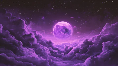 Lavender moonrise sailing above star-swept, dreaming clouds.