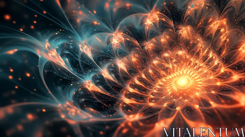 Fractal floral vortex in luminous teal and ember symmetry.