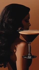 Profile silhouette against monochromatic background with cocktail glass.
