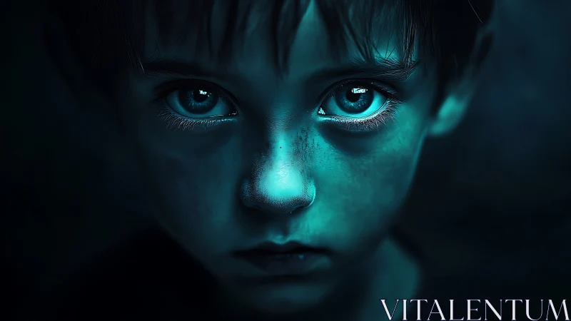Blue-lit child portrait renders intense staring eyes