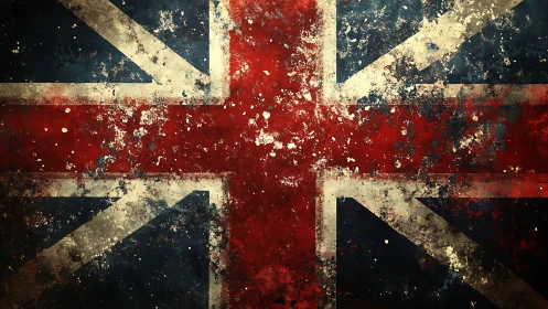 Union Jack flag is rendered with heavy grunge surface effects