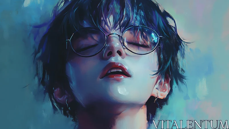 Digital portrait of androgynous figure in cool neon chiaroscuro