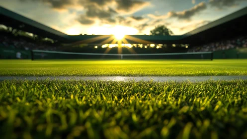Sunlit grass court horizon trembles before the first serve.