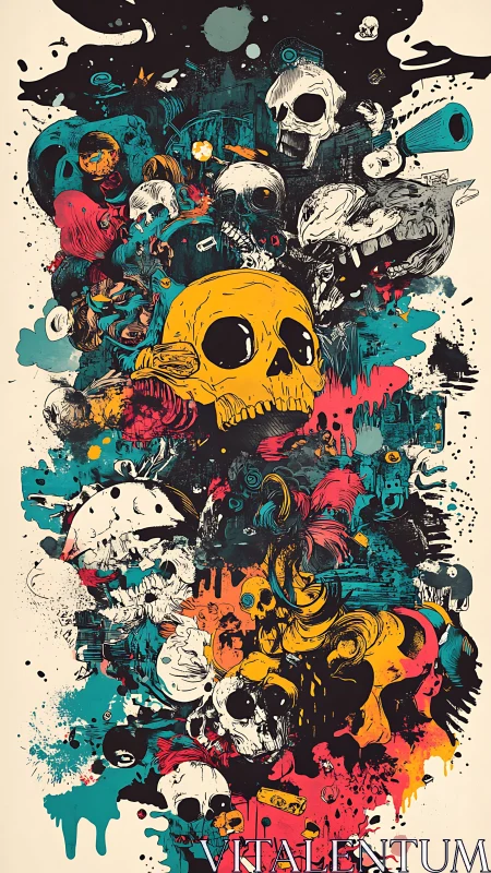 Layered neon skull collage explores chaotic visual entropy