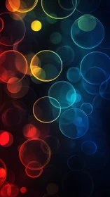Multicolored circular light forms on dark gradient background.