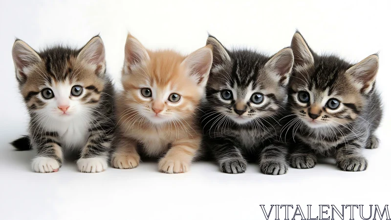 Four Tabby Kittens Arranged in Studio Setting.