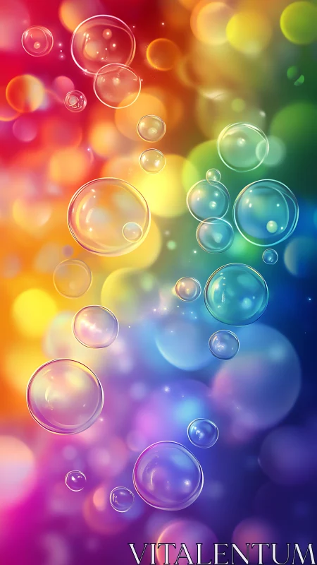 Translucent soap bubbles over defocused rainbow gradient.