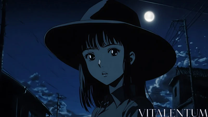 Moonlit anime portrait uses high-contrast blue tonal night shading
