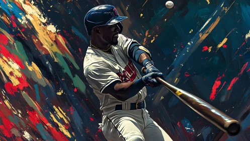 Kinetic Baseball Swing in a Storm of Flying Color Streaks.