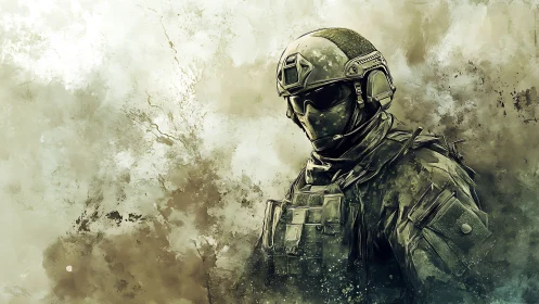 Silent armored sentinel emerging from swirling desert haze.