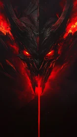 Volcanic demonic helm extruding molten energy beam frontally.