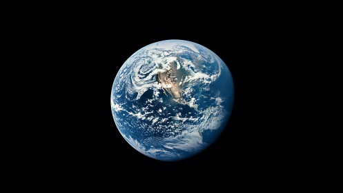 Photorealistic full-disk Earth portrait in void framing.