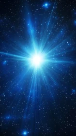 Brilliant blue starburst glows gently across a quiet night sky