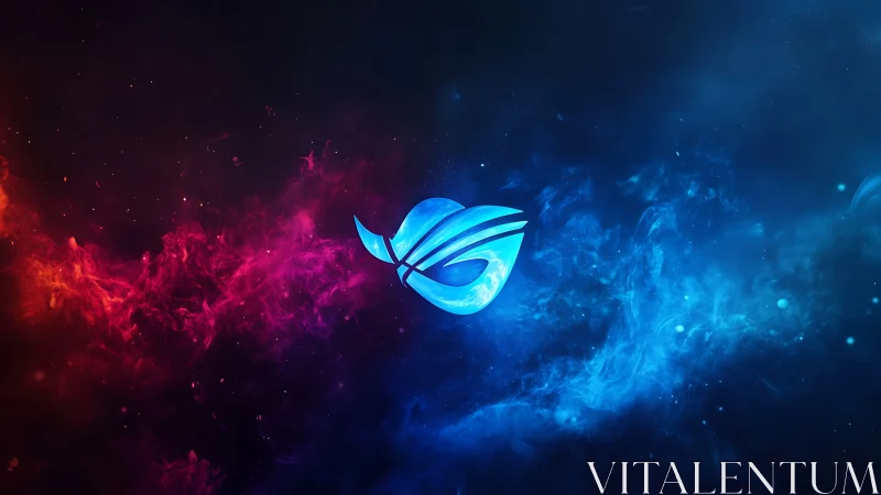 Bifurcated nebular plasma with central cyan gaming sigil.