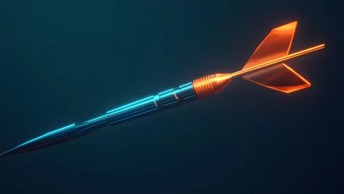Futuristic Metallic Dart with Neon Orange Fins in Digital Art Style.
