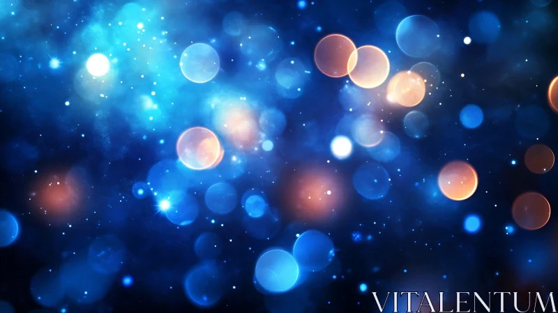 Blue and orange bokeh circles on dark abstract background.