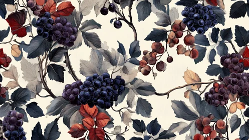 Vintage grape vine pattern with muted autumn foliage.