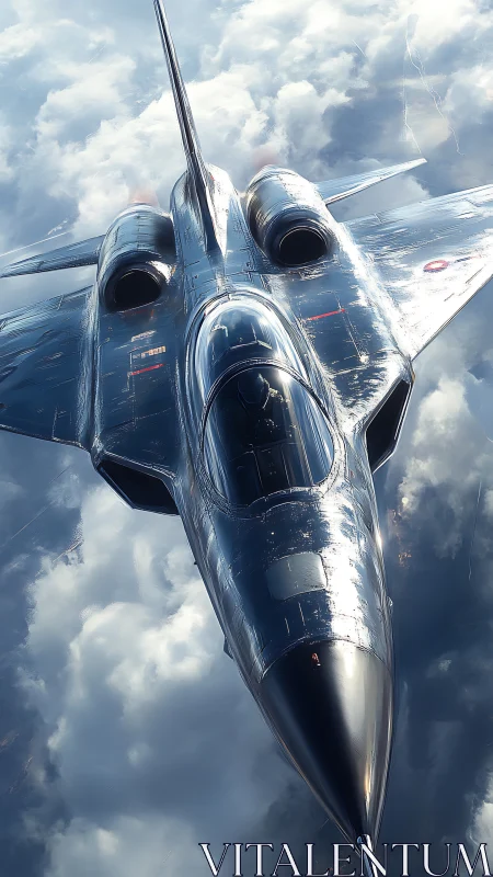 Stealth jet cuts through storm-bright clouds in high ascent