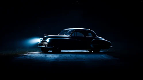 Midnight drives invite a classic car into a quiet blue glow