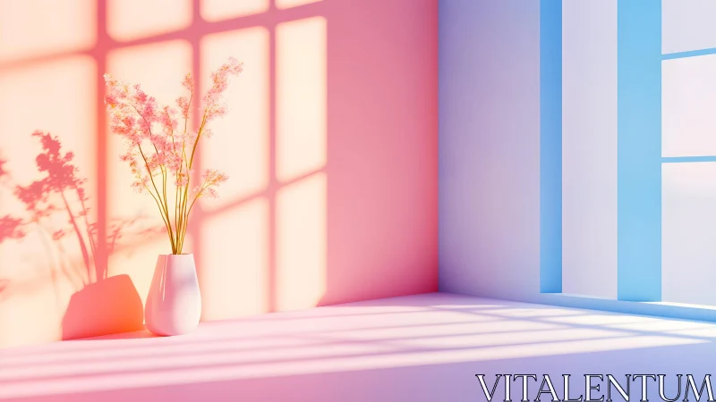 Minimalist pastel room with flower vase and soft sunlight. Minimalist pastel room with flower vase and soft sunlight.