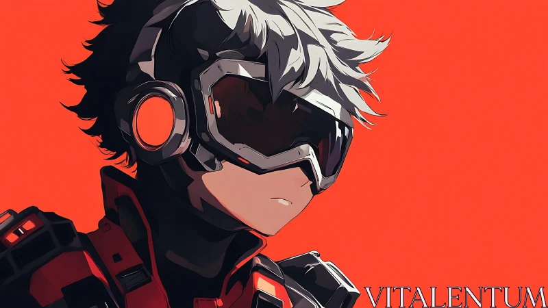 Neon pilot drifts through silence in a molten orange void