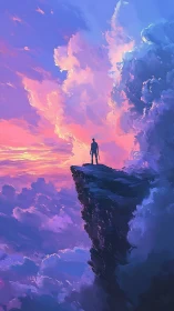 Sky-cliff dreamer greets a glowing sea of sunset clouds