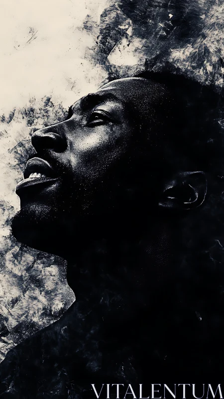 Monochrome profile portrait integrates textured paint strokes