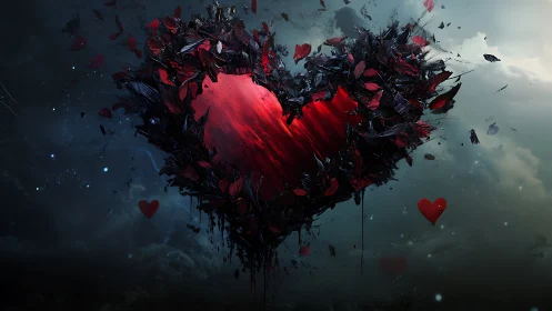 Fragmented Heart Sphere with Volumetric Lighting and Particle Explosion