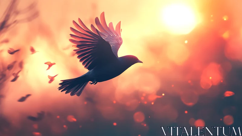 Sunset emberwings: a lone bird carving firelit skies.