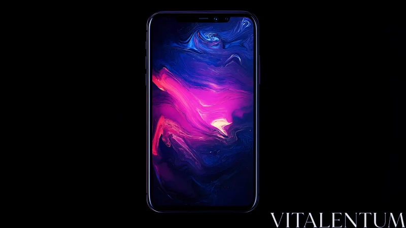 Smartphone displaying abstract neon liquid swirl wallpaper design