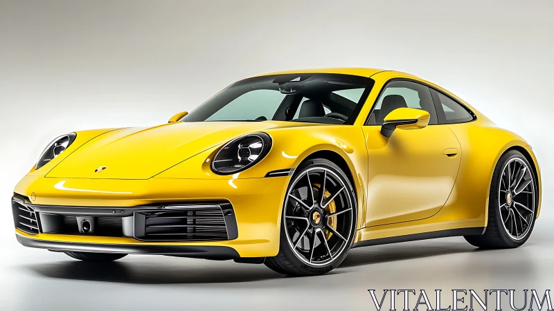 Sunlit yellow sports coupe poised like a coiled highway comet.