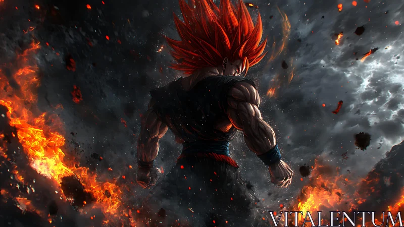 Storm‑crowned warrior strides through a ring of living fire.