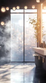 Modern bathroom interior uses diffused glass and pendant lights