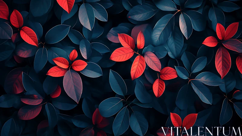 Chromatic leaf array with cyan-shadowed foliage contrast.