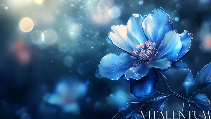 Blue Peony Flower with Luminous Bokeh Background