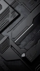 Layered black tech panels form a sleek geometric surface.