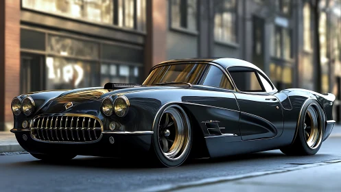 Sleek vintage street racer glowing with polished chrome lines.