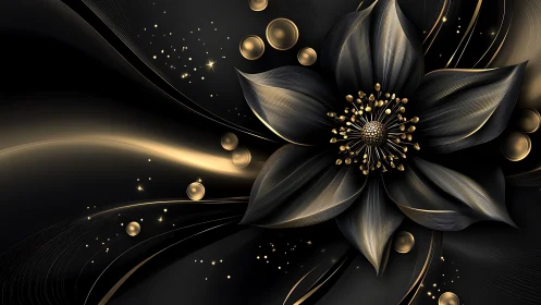 Golden midnight flower unfolding in soft celestial light.