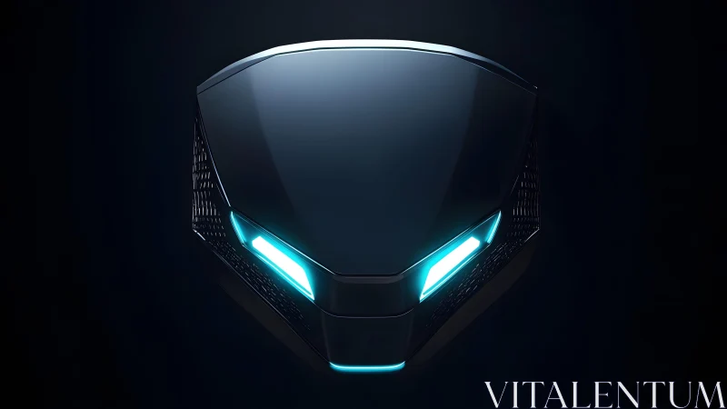 Futuristic robotic mask with glowing blue lights, digital art style.