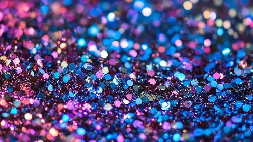 Macro view of multicolored glitter confetti surface.