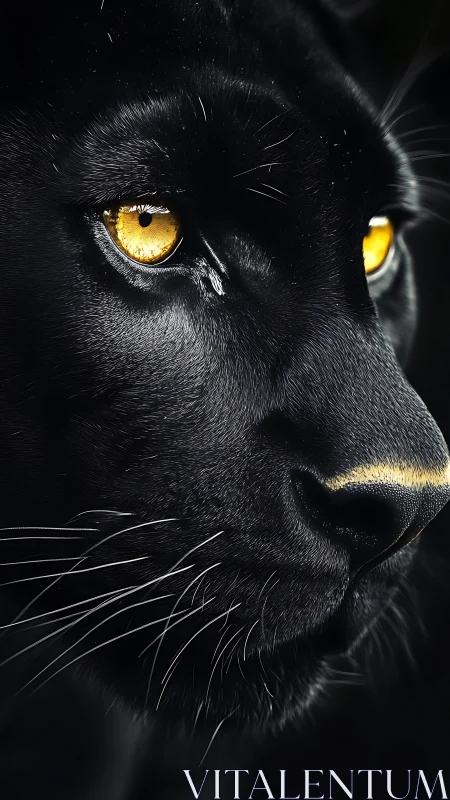 Black Panther Portrait: Luminous Eyes Against Dark Composition.