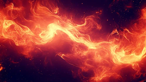 Cascading Flames Dance Across a Deep Crimson Sky