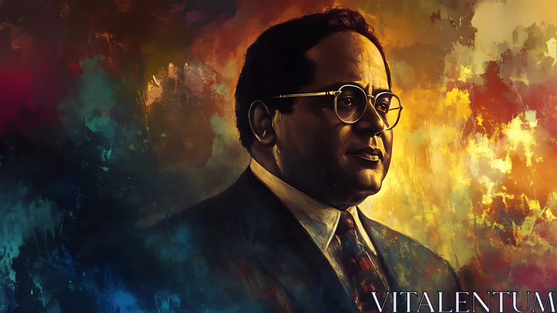 Portrait of suited thinker amid blazing abstract light