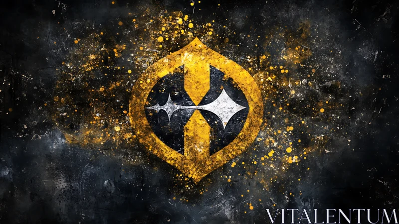 Abstract emblem with stellar core in grunge splatter field