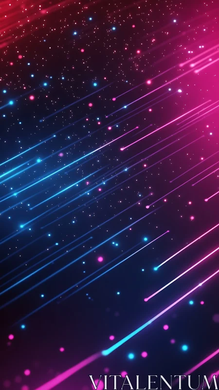 Neon blue and pink light streaks on dark gradient space.