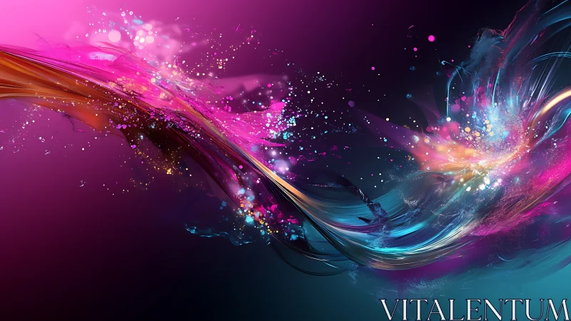 Curved multicolor light streaks on dark gradient background.