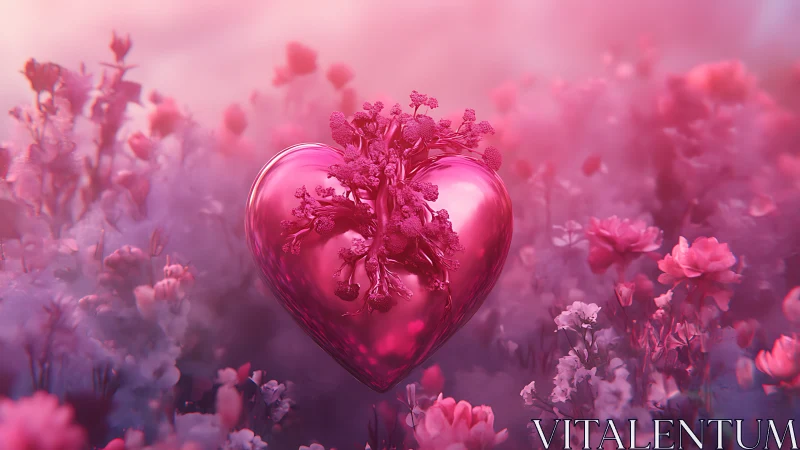 Crystalline Heart Encasing Carnation Floral Architecture Within Chromatic Field.