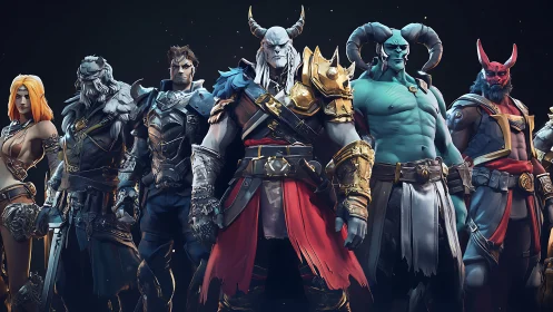 Legendary fantasy heroes stand united in bold battle armor