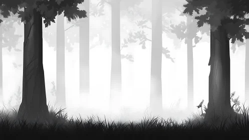 Misty Forest Silhouettes With Towering Trees and Atmospheric Depth